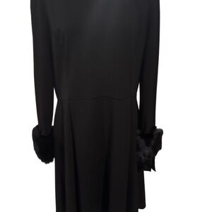 Calvin Klein Black Long Sleeve Dress with Fur Cuffs